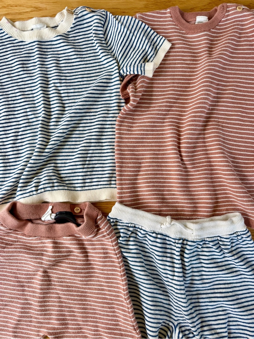 H&M Four Piece Cotton Knit Striped CordinatinSweaters Matching Set Navy & brown - Picture 6 of 8